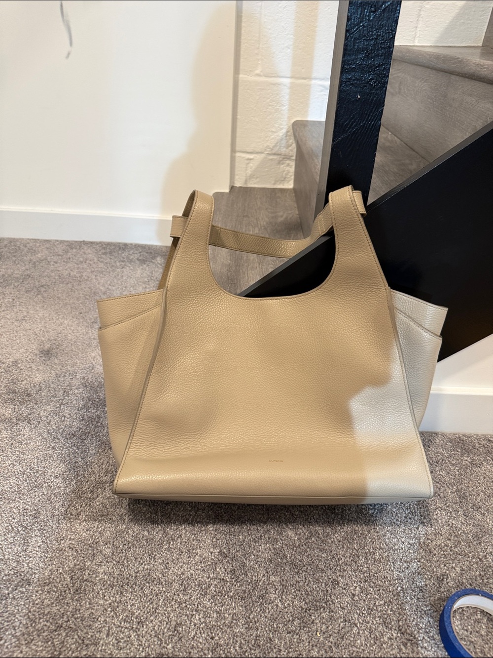Cuyana Stone Oversized Double Loop Leather Shoulder Tote-Like New